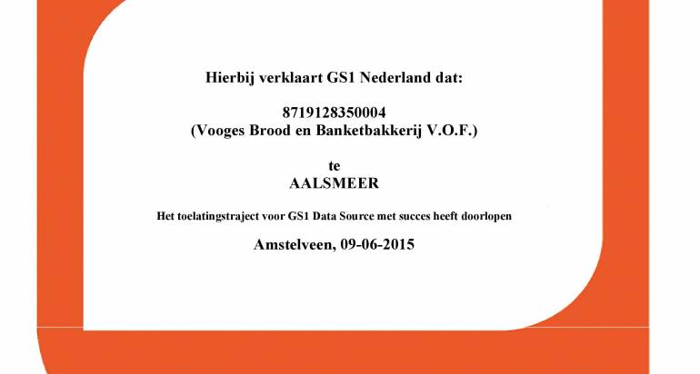 Bakkerij Vooges behaalt GS1 DAS certificaat